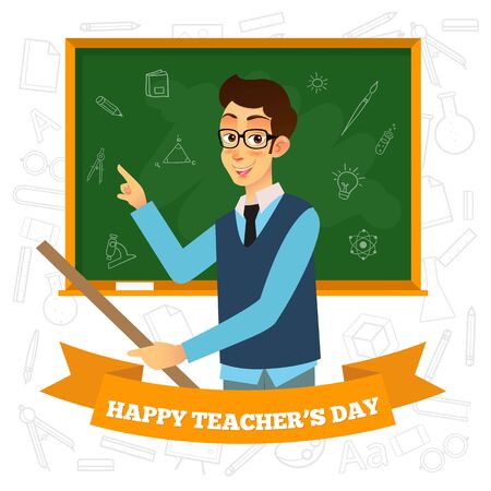 Happy Teacher's Day cartoon illustration. Suitable for greeting card, poster and bannerのイラスト素材