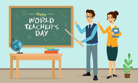 Happy World Teacher's Day cartoon illustration. Suitable for greeting card, poster and bannerのイラスト素材