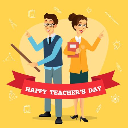 Happy Teacher's Day cartoon illustration. Suitable for greeting card, poster and bannerのイラスト素材