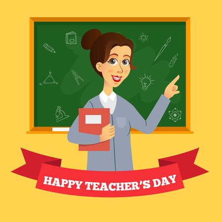 Happy Teacher's Day cartoon illustration. Suitable for greeting card, poster and bannerのイラスト素材