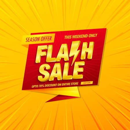 Flash sale banner design template with 3d vector text on yellow background.のイラスト素材