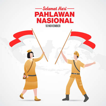 Selamat hari pahlawan nasional. Translation: Happy Indonesian National Heroes day. vector illustration for greeting card, poster and banner.のイラスト素材