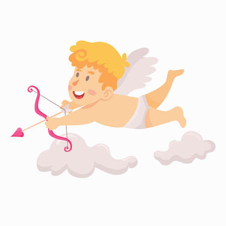 Cute cupid flying and aiming with arrows and bow vector illustration. suitable for Valentine's Day greeting cardのイラスト素材