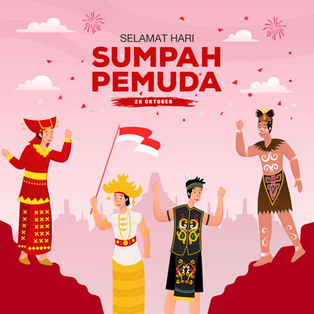 vector illustration. selamat hari Sumpah pemuda. Translation: Happy Indonesian Youth Pledge. Suitable for greeting card, poster and bannerのイラスト素材