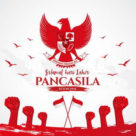 vector illustration. selamat hari Lahir Pancasila. Translation: Happy Pancasila day. Suitable for greeting card, poster and banner.のイラスト素材