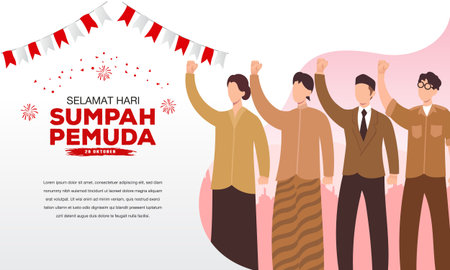 vector illustration. selamat hari Sumpah pemuda. Translation: Happy Indonesian Youth Pledge. Suitable for greeting card, poster and banner.のイラスト素材