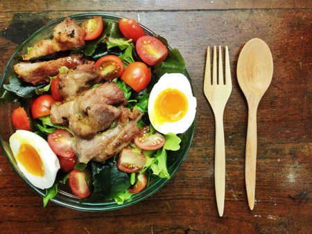 Pork grilled with salad and eggs の素材