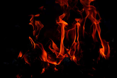 Red flame in the combustion of wood の写真素材