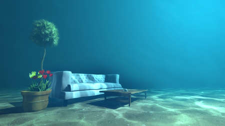  Living room underwater for Relaxation conceptの写真素材