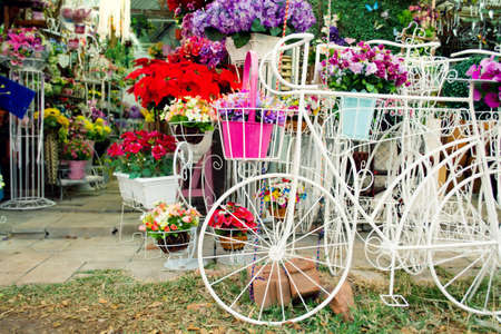 Bicycle Florist in front of flowers shopの写真素材