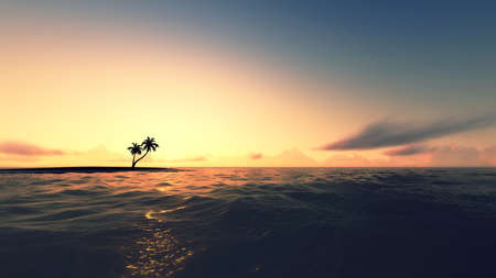 sunset in the sea with ocean wave and palm.の写真素材
