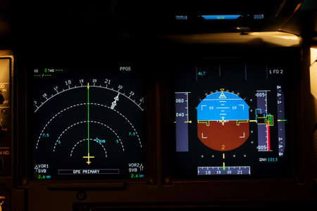 Light from a plane control  room in the dark.の写真素材