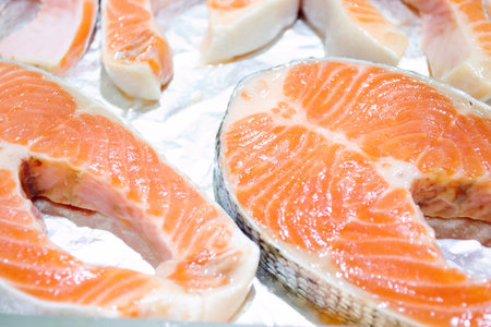 Salmon was cut into pieces.