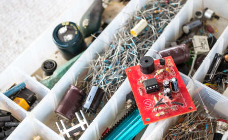 Electrical resistors and circuit in the toolbox.の写真素材