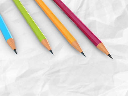 illustration of colorful pencil  on crumpled paper