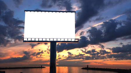 illustration of billboard in twilight with sunset skyの写真素材