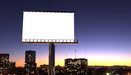 illustration of billboard in twilight with night cityの写真素材