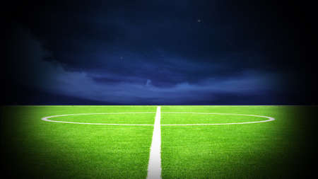 illustration of soccer field and soccer with night skyの写真素材