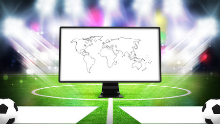 illustration of soccer stadium with television for sport 