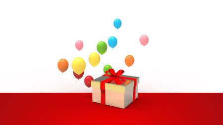 illustration of gift box and balloons in new year dayの写真素材