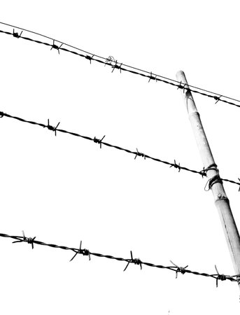 barbed wire fence for blocking on white background