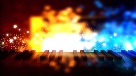 piano keys on bokeh colorful light with night star in new year dayの写真素材