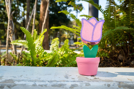 love toy flower on grass in valentine day with vintage color tone