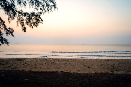 Sunrise on the beach with wave of sea