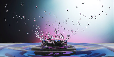 blue water drop on water clean with colorful background