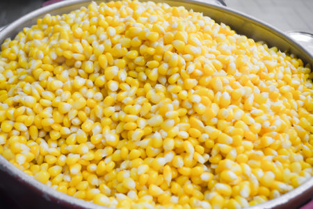 Boil corn kernels for cook some food.の写真素材