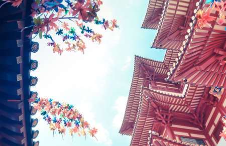 Roof of Chinese temple in Chinatown cityの写真素材