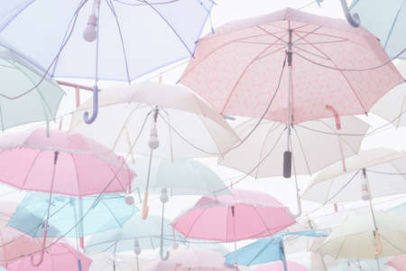 Umbrella pattern with pastel color toneの写真素材