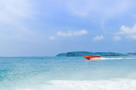 speed boat on the sea and waveの写真素材
