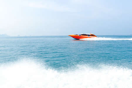 speed boat on the sea and waveの写真素材