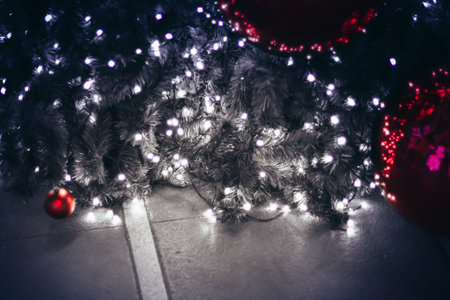LED light on christmas tree with bokeh blur for christmas and new year day
