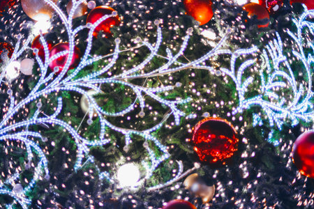 LED light on christmas tree with bokeh blur for christmas and new year day