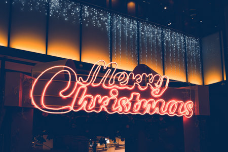 light bulb of christmas text at department store at day nightの写真素材