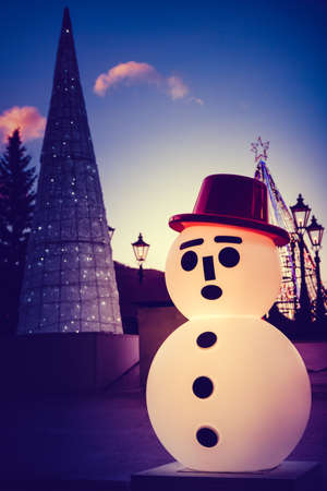 Decoration of snowman statue in Christmas dayの写真素材