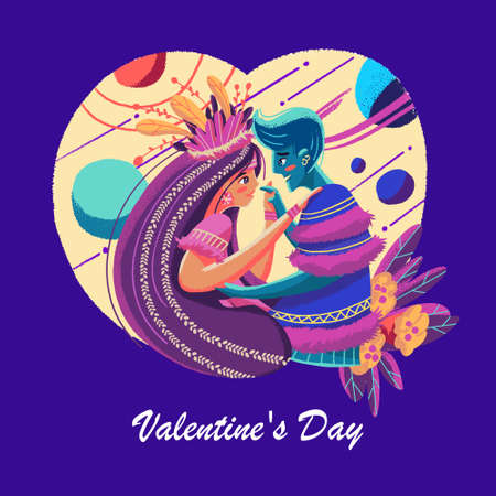 illustration of couple with tribal dress in colorful style for valentine's day
のイラスト素材
