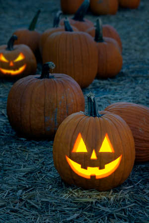 Halloween Pumpkins in the  yard at night.の写真素材