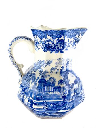 White old English  jar with blue pictureの写真素材
