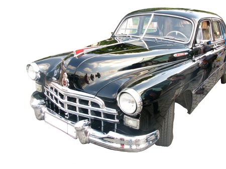 Black retro car on the white background isolatedのeditorial素材