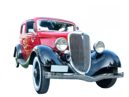 Black and red retro car on the white background isolatedのeditorial素材