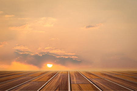 Sky scene with wooden floor