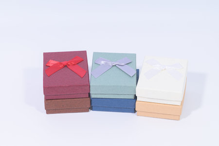 Dark red gift box collection in the white background