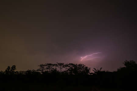 View of lightning in the sky at nightの写真素材