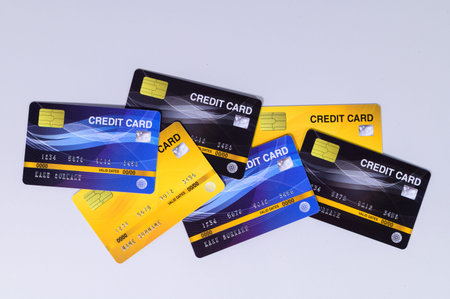 Credit cards were placed on a white background.