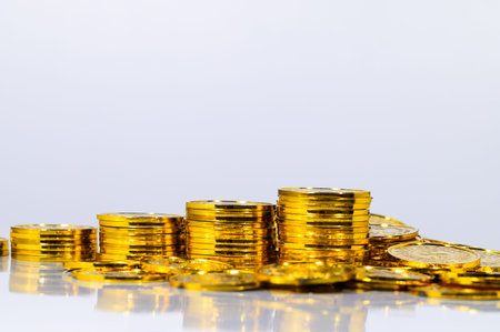 The concept of money stack step saving money white ground scene