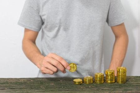 The concept of a businessman growing up to save money