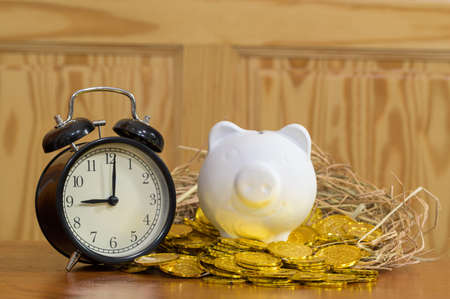 Concept of saving money Green blur bokeh backgroundの写真素材